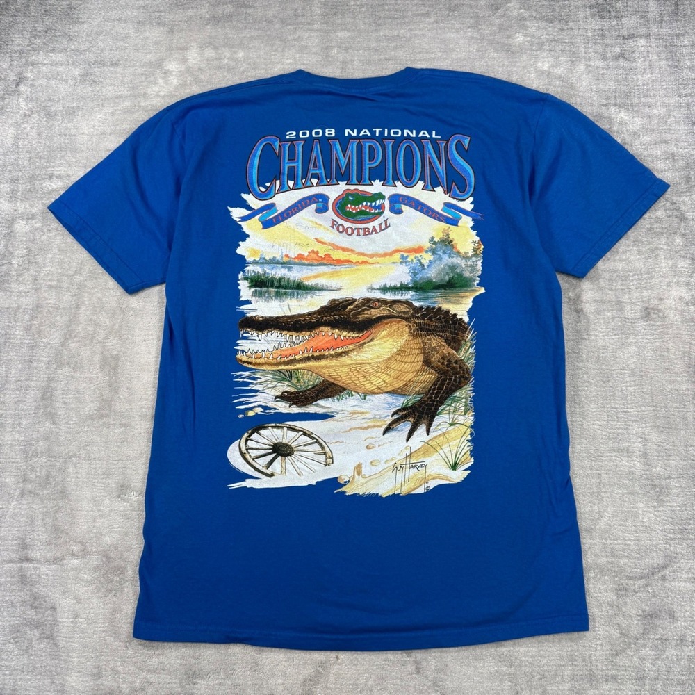 Florida Gators Shirt Mens Large Blue Y2K Guy Harvey 2008 National Champions